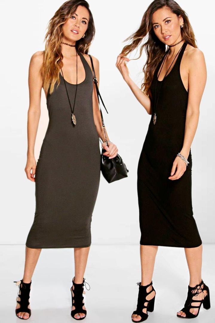 Boohoo 2 Pack Midi Halterneck Bodycon Dress Multi