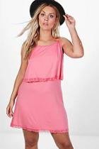 Boohoo Plus Nadia Tiered Cami Dress With Lace Trim