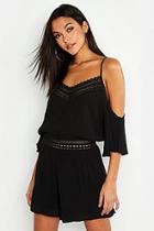 Boohoo Tall Lace Detail Crinkle Cold Shoulder Playsuit