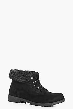 Boohoo Melissa Knitted Fur Collar Hiker Boot