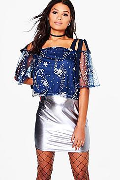 Boohoo Tia Star Sequin Shoulder Floaty Top
