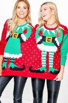 Boohoo Lauren Mr & Mrs Elf Twin Christmas Jumper Multi