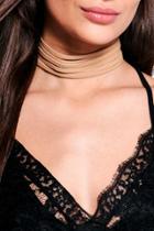 Boohoo Amy Faux Suede Ribbon Detail Wide Choker Nude