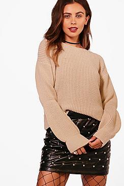 Boohoo Petite Carla Balloon Sleeve Rib Knitted Jumper