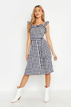 Boohoo Off The Shoulder Gingham Skater Dress