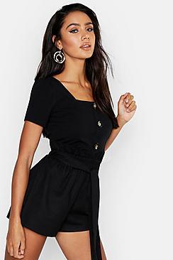Boohoo Scuba Crepe Button Square Neck Crop