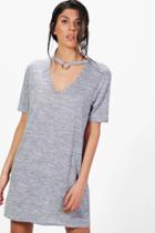 Boohoo Olivia D-ring Plunge Neck T-shirt Dress Grey