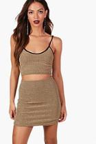 Boohoo Polly Metallic Rib Strappy Top And Skirt Co-ord