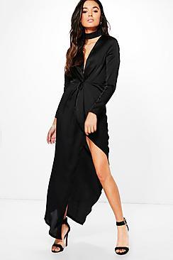Boohoo Boutique Camy Satin Choker Wrap Maxi Dress