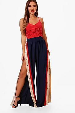 Boohoo Petite Lauren Sports Luxe Popper Relaxed Trouser