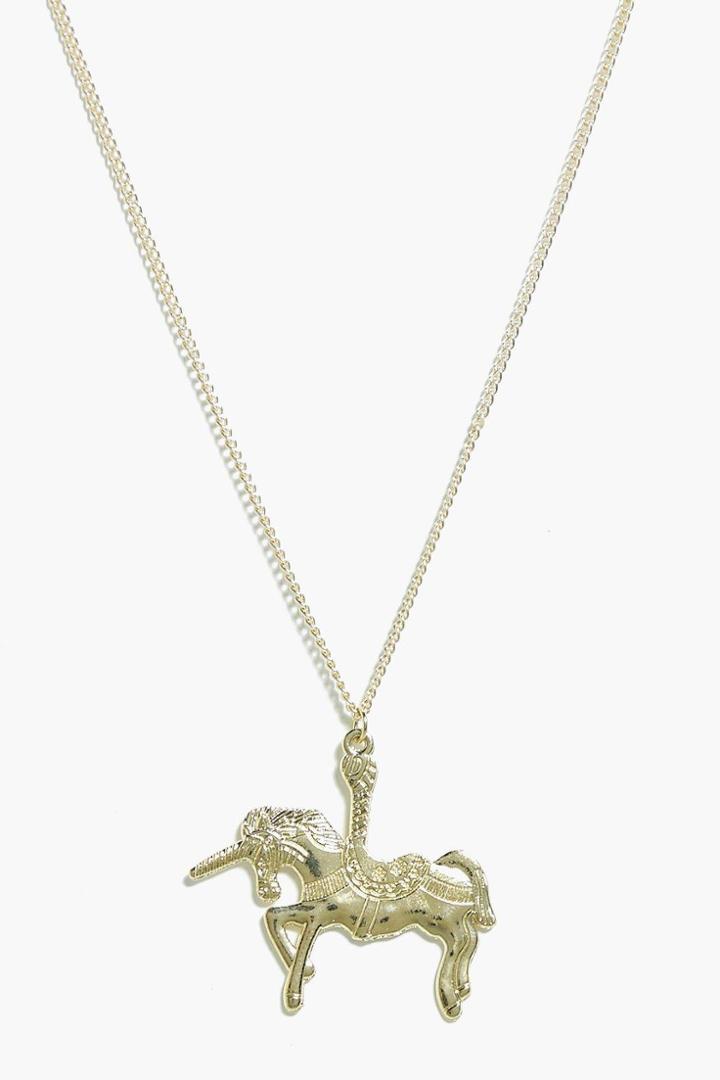 Boohoo Mia Carousel Unicorn Pendant Necklace Gold