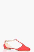 Boohoo Phoebe Pointed T Bar Ballet Red
