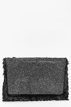 Boohoo Lola Glitter And Faux Fur Clutch Bag