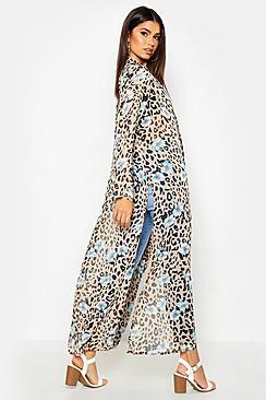 Boohoo Woven Leopard Floral Kimono