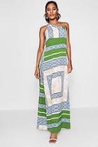 Boohoo Lily One Shoulder Scarf Print Maxi Dress