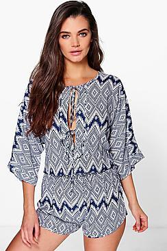 Boohoo Helena Oversized Geometric Playsuit