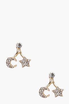 Boohoo Ella Diamante Swing Moon And Star Earrings