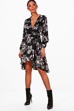 Boohoo Joanne Luxe Fabric Wrap Front Shirt Dress