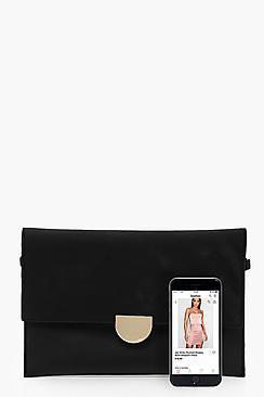 Boohoo Mia Metal Detail Mixed Texture Clutch