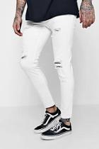 Boohoo Skinny Fit White Denim Jeans With Distressing