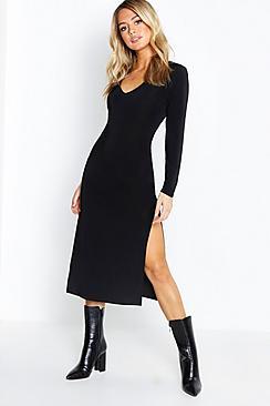 Boohoo Petite Plunge Side Split Midaxi Dress