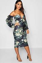 Boohoo Oriental Print Off The Shoulder Midi Dress