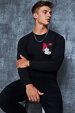 Boohoo Disney Mickey Long Sleeve Emblem Crew Neck T-shirt