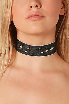 Boohoo Lily Embellished Trinket Denim Choker