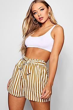 Boohoo Saskia Mustard Stripe Tie Belt Shorts