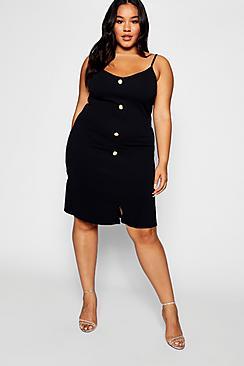 Boohoo Plus Gold Button Shift Dress