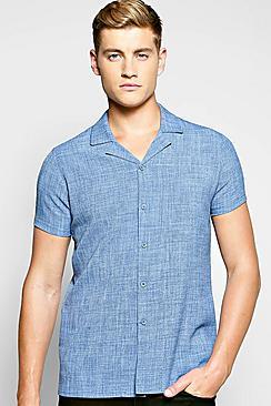 Boohoo Linen Look Revere Collar Shirt