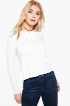 Boohoo Lilly Long Sleeve Frill Hem Top White