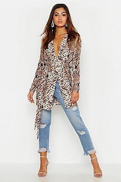 Boohoo Snake Print Belted Kimono