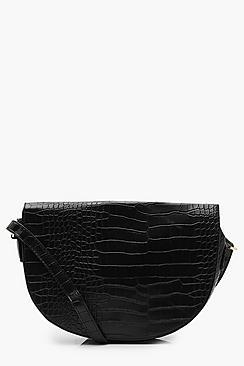 Boohoo Croc Semi Circle Saddle Cross Body