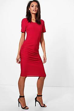 Boohoo Eva Gathered Midi Dress