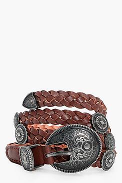 Boohoo Jess Skinny Plait Concho Belt