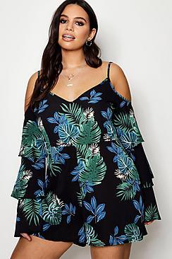 Boohoo Plus Charlotte Tropical Print Playsuit