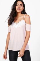 Boohoo Skye Applique Trim Cold Shoulder Top Nude