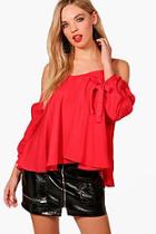 Boohoo Paige Cold Shoulder Ruched Sleeve Top