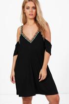 Boohoo Plus Jasmin Aztec Trim Beach Dress Black