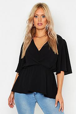 Boohoo Plus Angel Sleeve Peplum Blouse