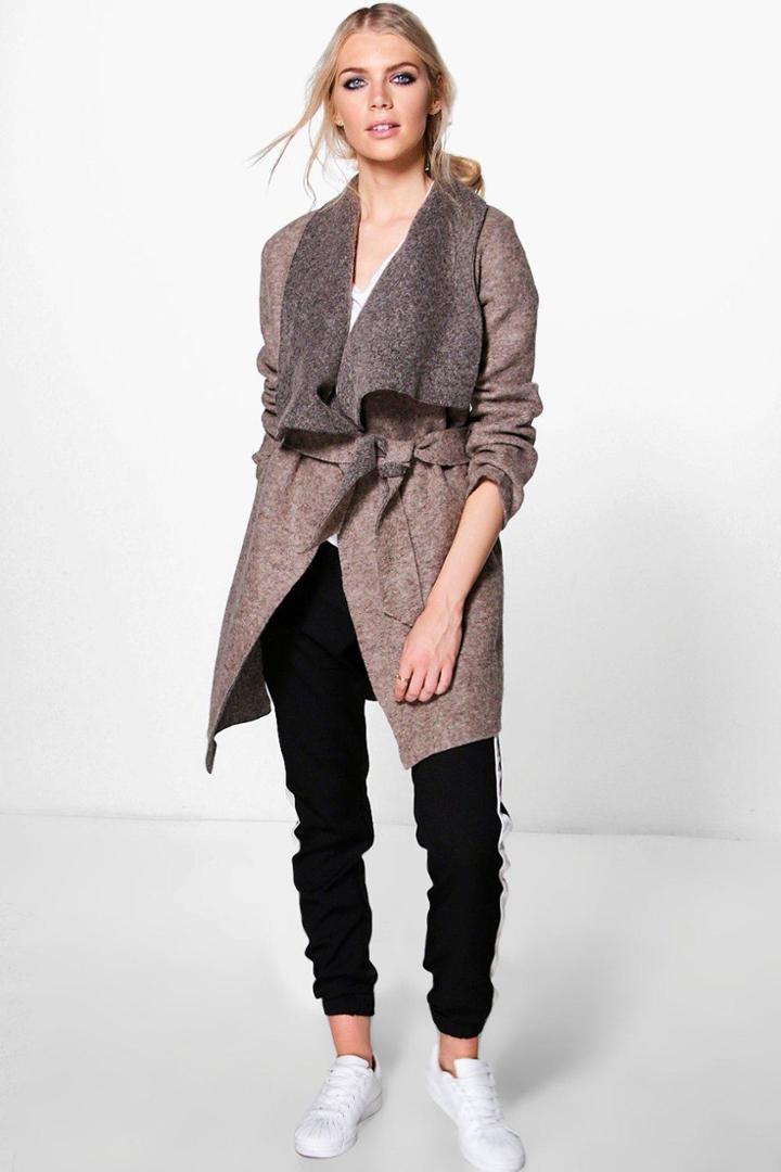 Boohoo Lara Shawl Collar Coat Mocha