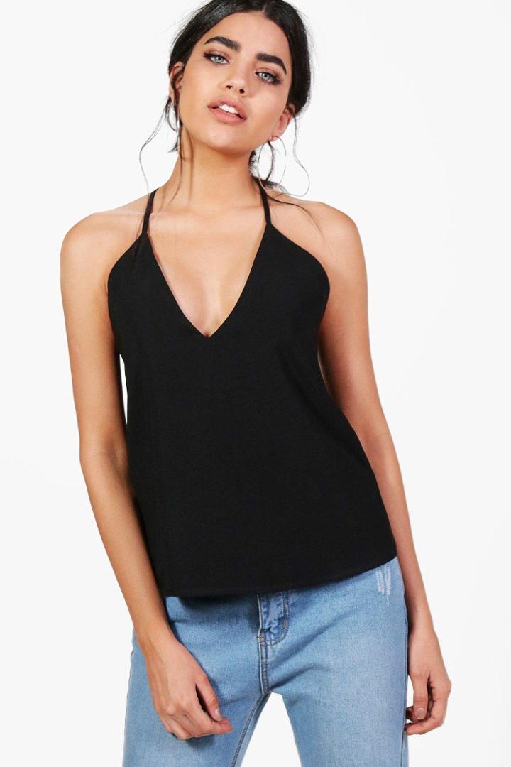 Boohoo Olivia Strappy Back Woven Cami Black