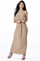 Boohoo Maya Halterneck Keyhole Rouched Maxi Dress