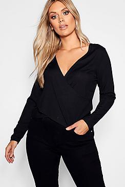 Boohoo Plus Wrap Rib Knitted Top