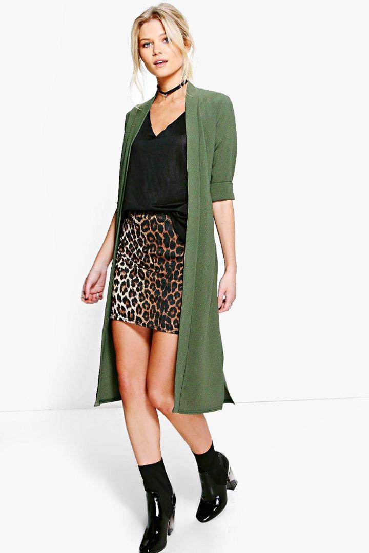 Boohoo Petite Harriet Turn Up Cuff Duster Khaki