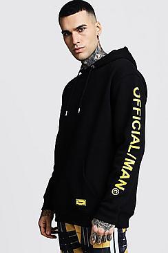 Boohoo Loose Fit Official Man Sleeve Print Hoodie