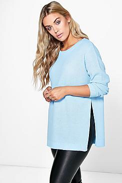 Boohoo Plus Becca Side Split Moss Stitch Tunic Jumper