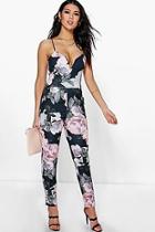 Boohoo Kitty Floral Deep Plunge Jumpsuit