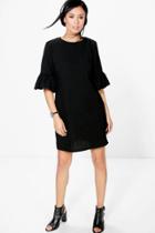 Boohoo Reema Frill Sleeve Cross Back Shift Dress Black